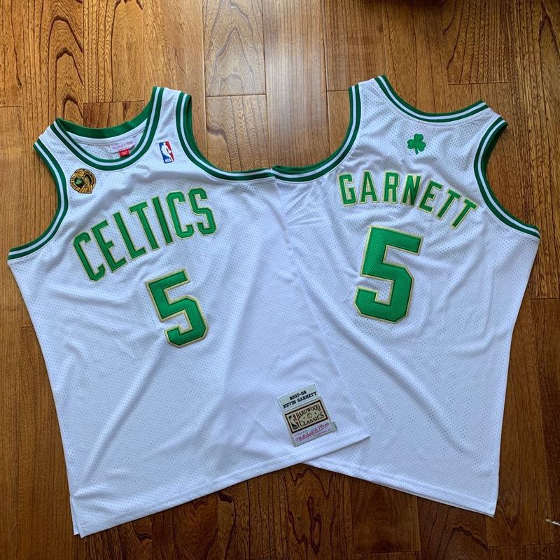 Men Boston Celtics #5 Garnett Top quality mesh embroidered 07-08 champion logo white NBA Jersey